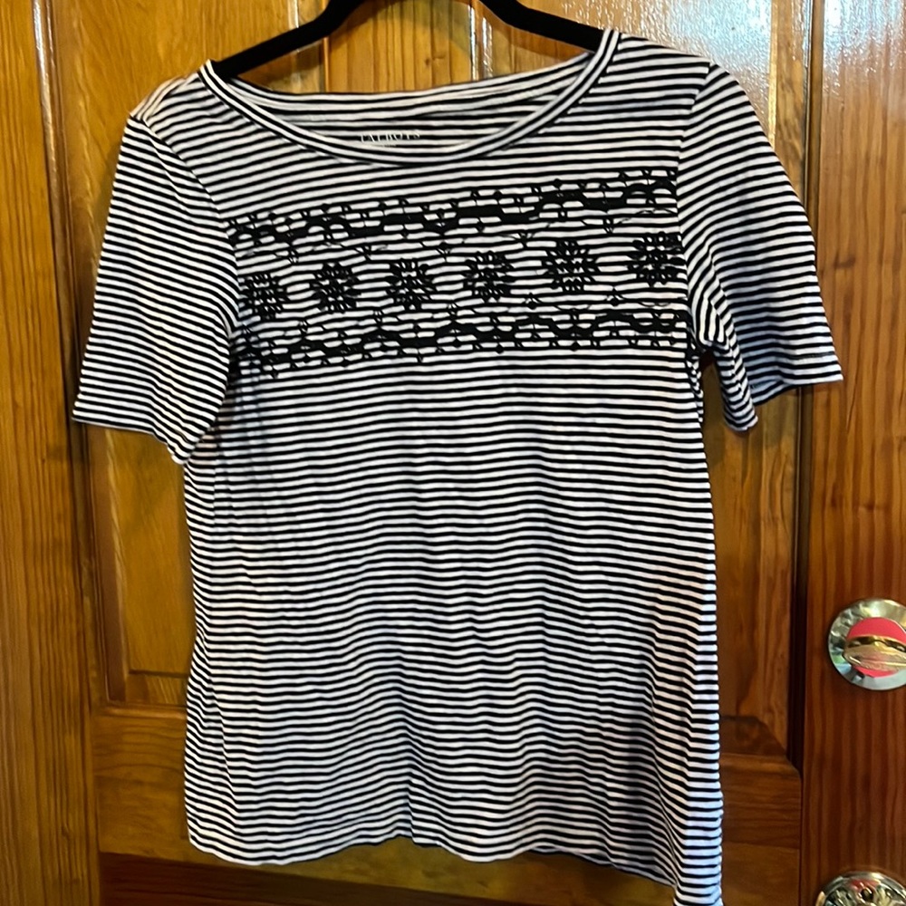 Talbots Navy and White Striped Shirt Size Small Petite